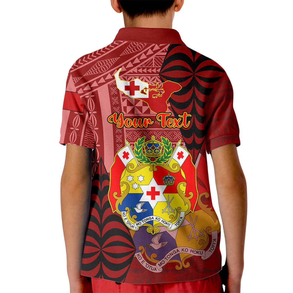 Personalized Tonga Kid Polo Shirt Coat Of Arms Tongatapu With Ngatu Pattern LT05 - Polynesian Pride