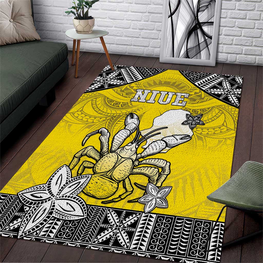 Happy Niue Constitution Day Area Rug Niuean Crab Hiapo Pattern Yellow Version