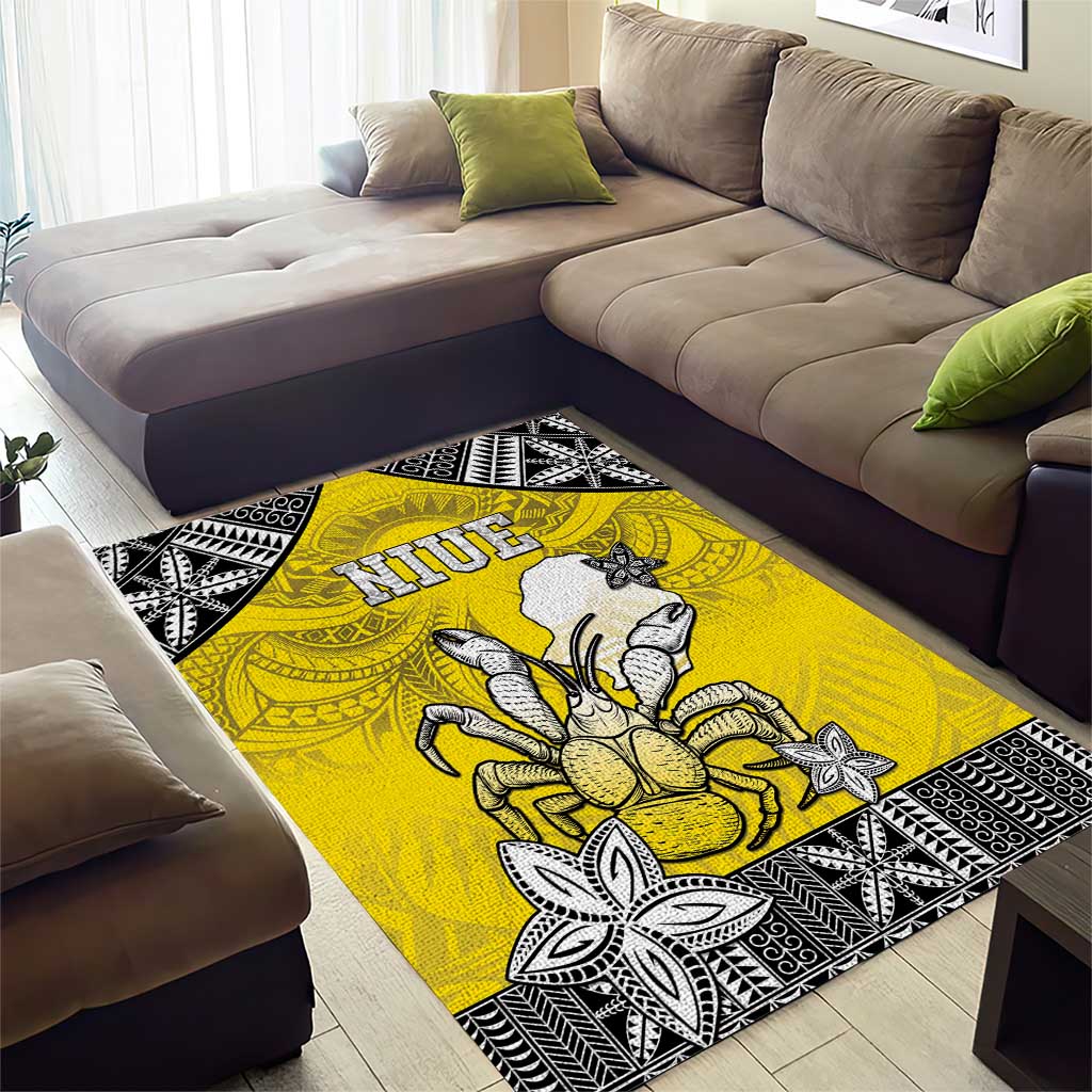 Happy Niue Constitution Day Area Rug Niuean Crab Hiapo Pattern Yellow Version