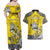 Personalised Happy Niue Constitution Day Couples Matching Off Shoulder Maxi Dress and Hawaiian Shirt Niuean Crab Hiapo Pattern Yellow Version