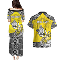 Personalised Happy Niue Constitution Day Couples Matching Puletasi and Hawaiian Shirt Niuean Crab Hiapo Pattern Yellow Version LT05 - Polynesian Pride