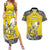 Personalised Happy Niue Constitution Day Couples Matching Summer Maxi Dress and Hawaiian Shirt Niuean Crab Hiapo Pattern Yellow Version