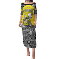 Personalised Happy Niue Constitution Day Family Matching Puletasi and Hawaiian Shirt Niuean Crab Hiapo Pattern Yellow Version LT05 Mom's Dress Yellow - Polynesian Pride