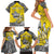 Personalised Happy Niue Constitution Day Family Matching Short Sleeve Bodycon Dress and Hawaiian Shirt Niuean Crab Hiapo Pattern Yellow Version