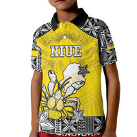 Personalised Happy Niue Constitution Day Kid Polo Shirt Niuean Crab Hiapo Pattern Yellow Version LT05 Kid Yellow - Polynesian Pride