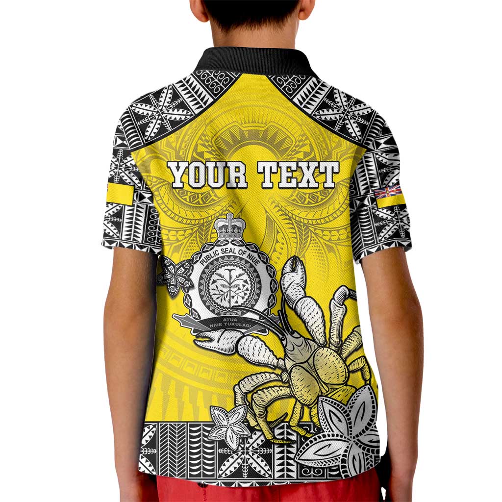 Personalised Happy Niue Constitution Day Kid Polo Shirt Niuean Crab Hiapo Pattern Yellow Version LT05 - Polynesian Pride
