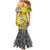 Personalised Happy Niue Constitution Day Mermaid Dress Niuean Crab Hiapo Pattern Yellow Version