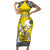 Personalised Happy Niue Constitution Day Short Sleeve Bodycon Dress Niuean Crab Hiapo Pattern Yellow Version