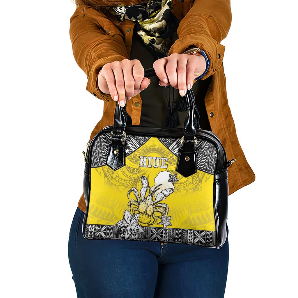 Happy Niue Constitution Day Shoulder Handbag Niuean Crab Hiapo Pattern Yellow Version LT05 One Size Yellow - Polynesian Pride