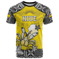 Personalised Happy Niue Constitution Day T Shirt Niuean Crab Hiapo Pattern Yellow Version LT05 Yellow - Polynesian Pride