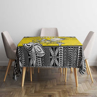 Happy Niue Constitution Day Tablecloth Niuean Crab Hiapo Pattern Yellow Version