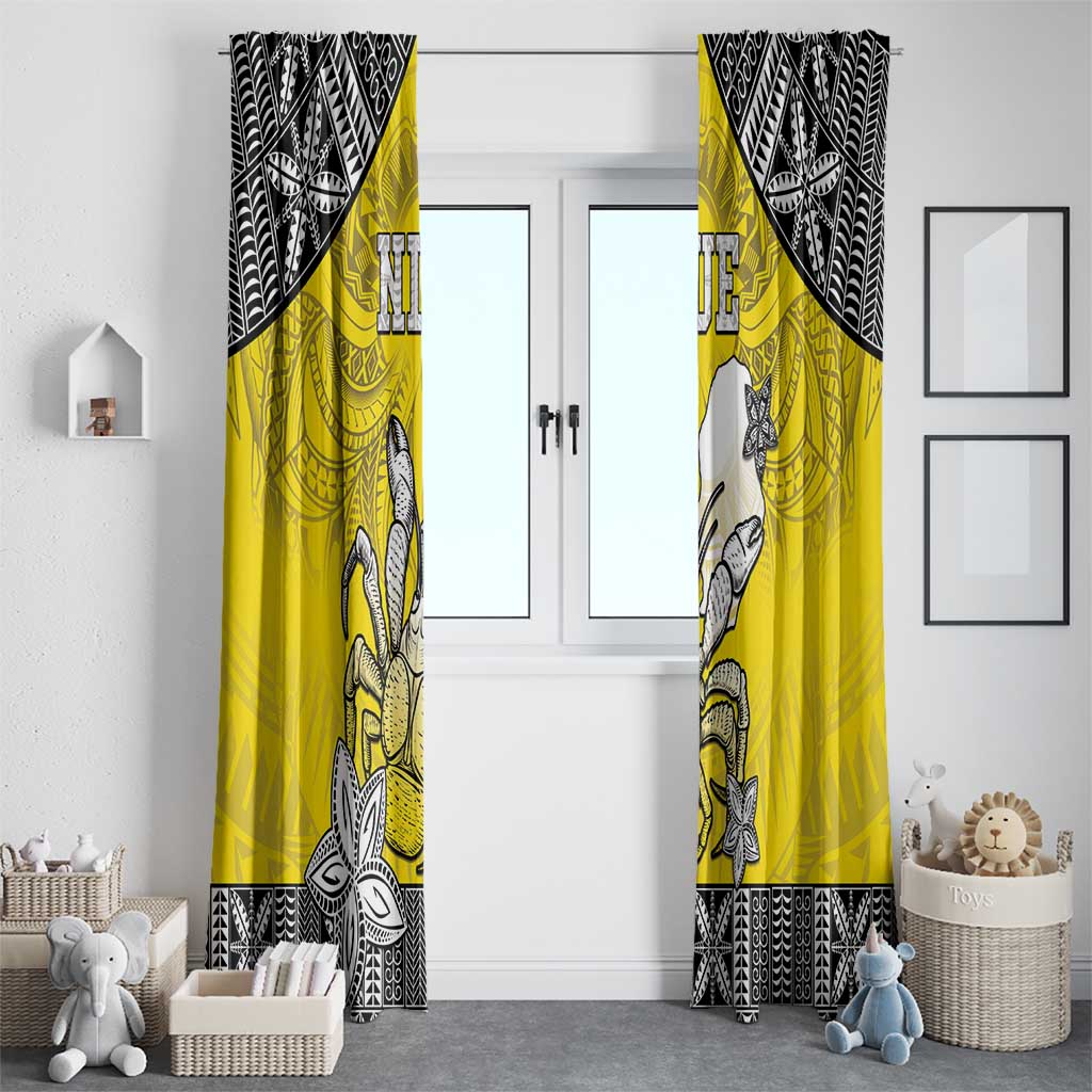 Happy Niue Constitution Day Window Curtain Niuean Crab Hiapo Pattern Yellow Version