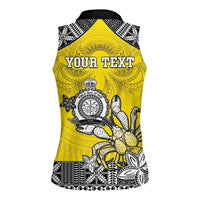 Personalised Happy Niue Constitution Day Women Sleeveless Polo Shirt Niuean Crab Hiapo Pattern Yellow Version LT05 - Polynesian Pride