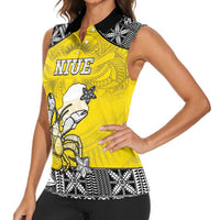 Personalised Happy Niue Constitution Day Women Sleeveless Polo Shirt Niuean Crab Hiapo Pattern Yellow Version LT05 - Polynesian Pride