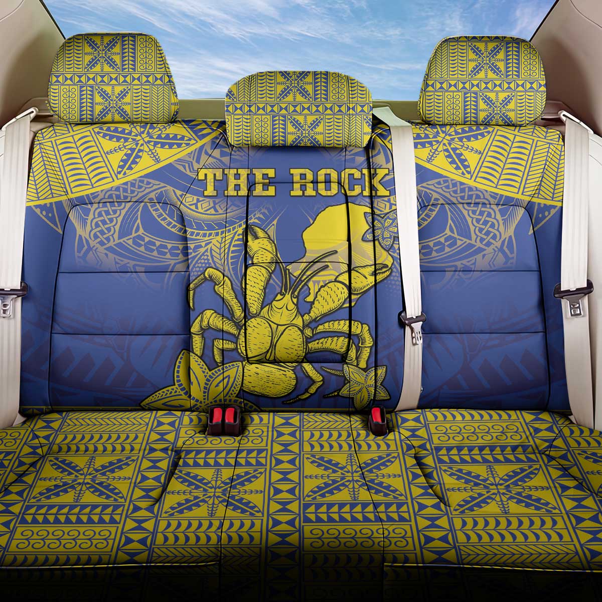 Niue The Rock Back Car Seat Cover Niuean Crab Hiapo Pattern Blue Version