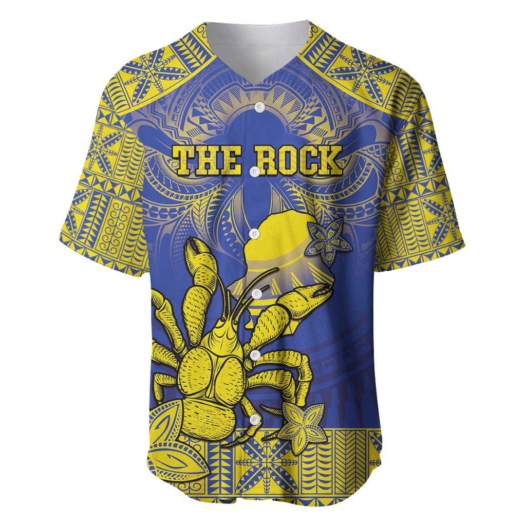 Personalised Niue The Rock Baseball Jersey Niuean Crab Hiapo Pattern Blue Version LT05 Blue - Polynesian Pride