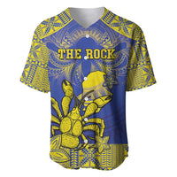 Personalised Niue The Rock Baseball Jersey Niuean Crab Hiapo Pattern Blue Version LT05 Blue - Polynesian Pride