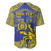 Personalised Niue The Rock Baseball Jersey Niuean Crab Hiapo Pattern Blue Version LT05 - Polynesian Pride