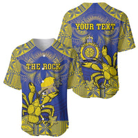 Personalised Niue The Rock Baseball Jersey Niuean Crab Hiapo Pattern Blue Version LT05 - Polynesian Pride