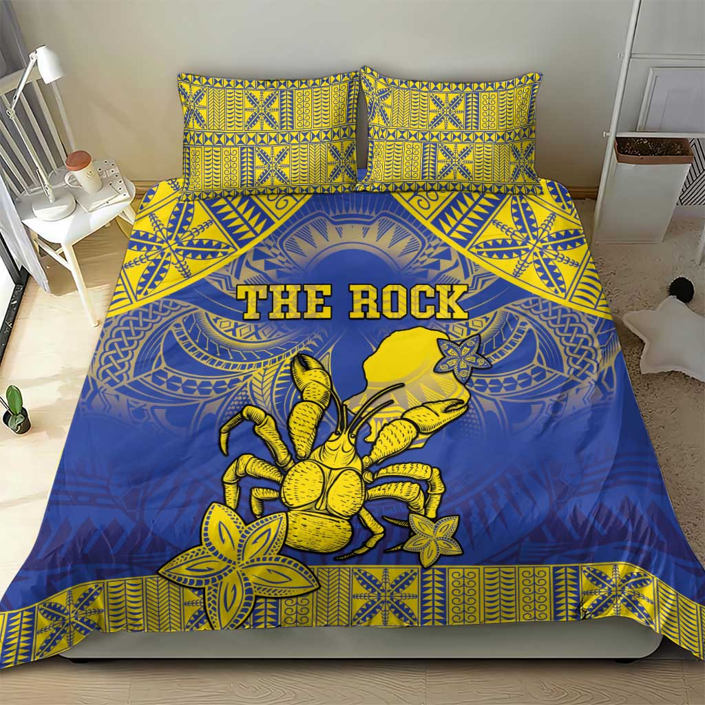 Niue The Rock Bedding Set Niuean Crab Hiapo Pattern Blue Version
