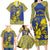 Personalised Niue The Rock Family Matching Long Sleeve Bodycon Dress and Hawaiian Shirt Niuean Crab Hiapo Pattern Blue Version