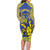 Personalised Niue The Rock Family Matching Long Sleeve Bodycon Dress and Hawaiian Shirt Niuean Crab Hiapo Pattern Blue Version