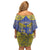 Personalised Niue The Rock Family Matching Off Shoulder Short Dress and Hawaiian Shirt Niuean Crab Hiapo Pattern Blue Version