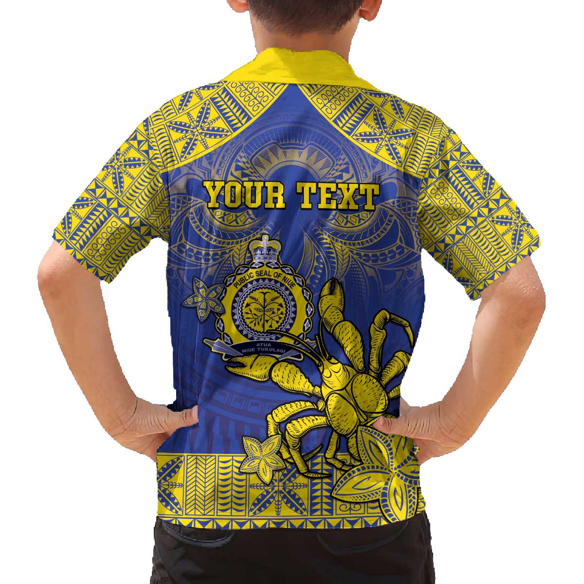 Personalised Niue The Rock Family Matching Puletasi and Hawaiian Shirt Niuean Crab Hiapo Pattern Blue Version LT05 - Polynesian Pride