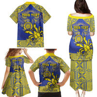 Personalised Niue The Rock Family Matching Puletasi and Hawaiian Shirt Niuean Crab Hiapo Pattern Blue Version LT05 - Polynesian Pride