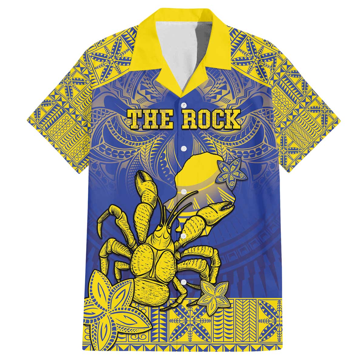 Personalised Niue The Rock Family Matching Puletasi and Hawaiian Shirt Niuean Crab Hiapo Pattern Blue Version LT05 Dad's Shirt - Short Sleeve Blue - Polynesian Pride