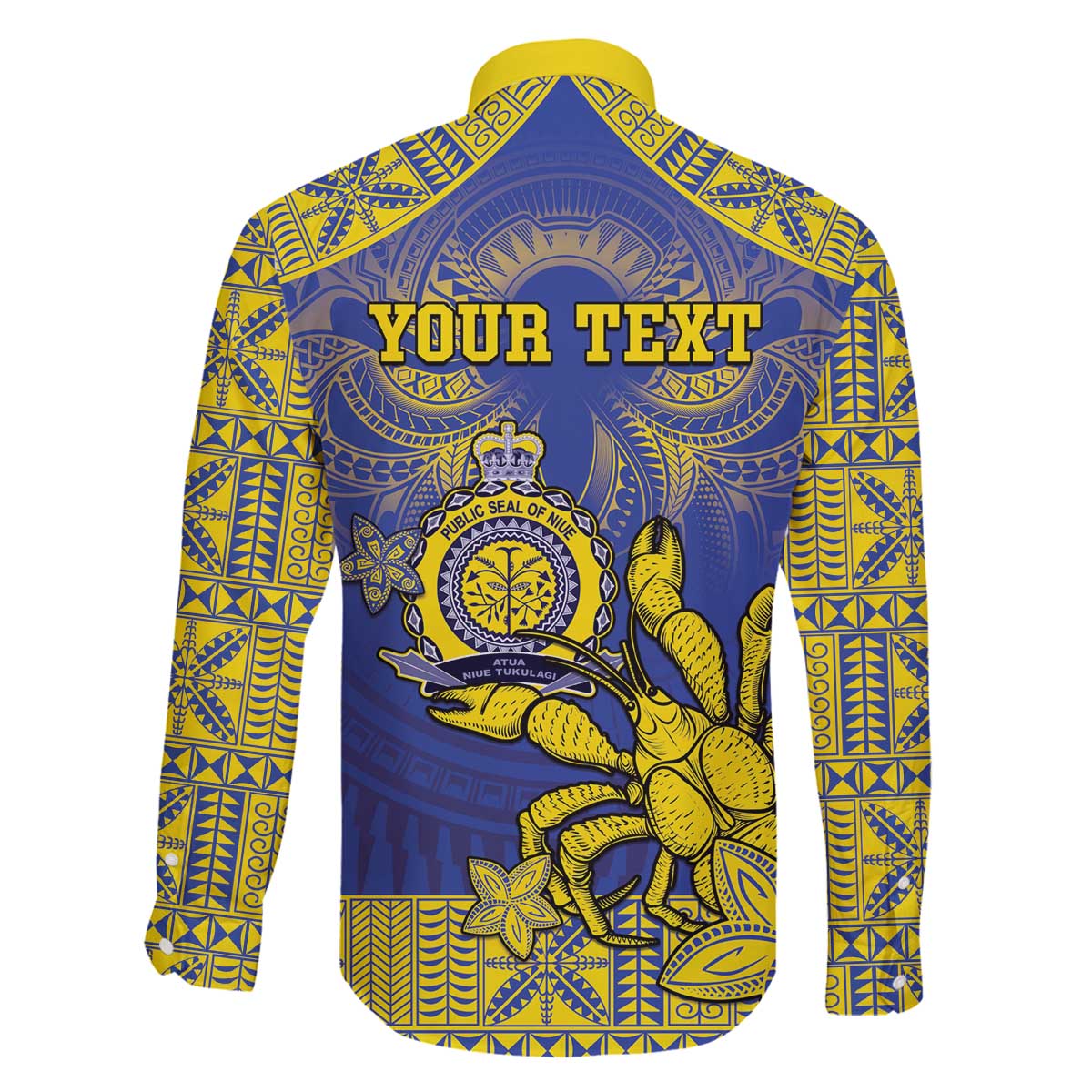 Personalised Niue The Rock Family Matching Puletasi and Hawaiian Shirt Niuean Crab Hiapo Pattern Blue Version LT05 - Polynesian Pride