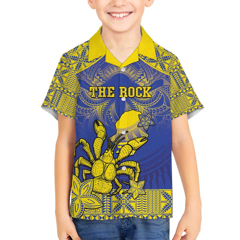 Personalised Niue The Rock Family Matching Summer Maxi Dress and Hawaiian Shirt Niuean Crab Hiapo Pattern Blue Version