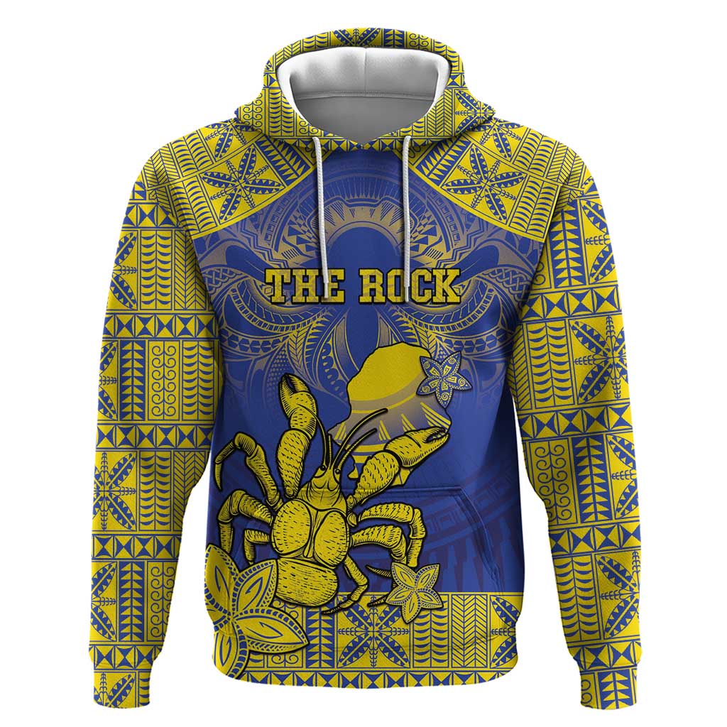 Personalised Niue The Rock Hoodie Niuean Crab Hiapo Pattern Blue Version LT05 Pullover Hoodie Blue - Polynesian Pride