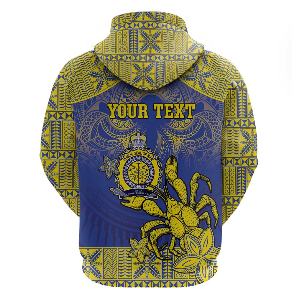 Personalised Niue The Rock Hoodie Niuean Crab Hiapo Pattern Blue Version LT05 - Polynesian Pride