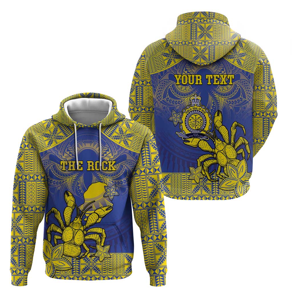 Personalised Niue The Rock Hoodie Niuean Crab Hiapo Pattern Blue Version LT05 - Polynesian Pride