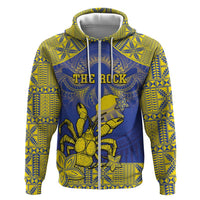 Personalised Niue The Rock Hoodie Niuean Crab Hiapo Pattern Blue Version LT05 Zip Hoodie Blue - Polynesian Pride