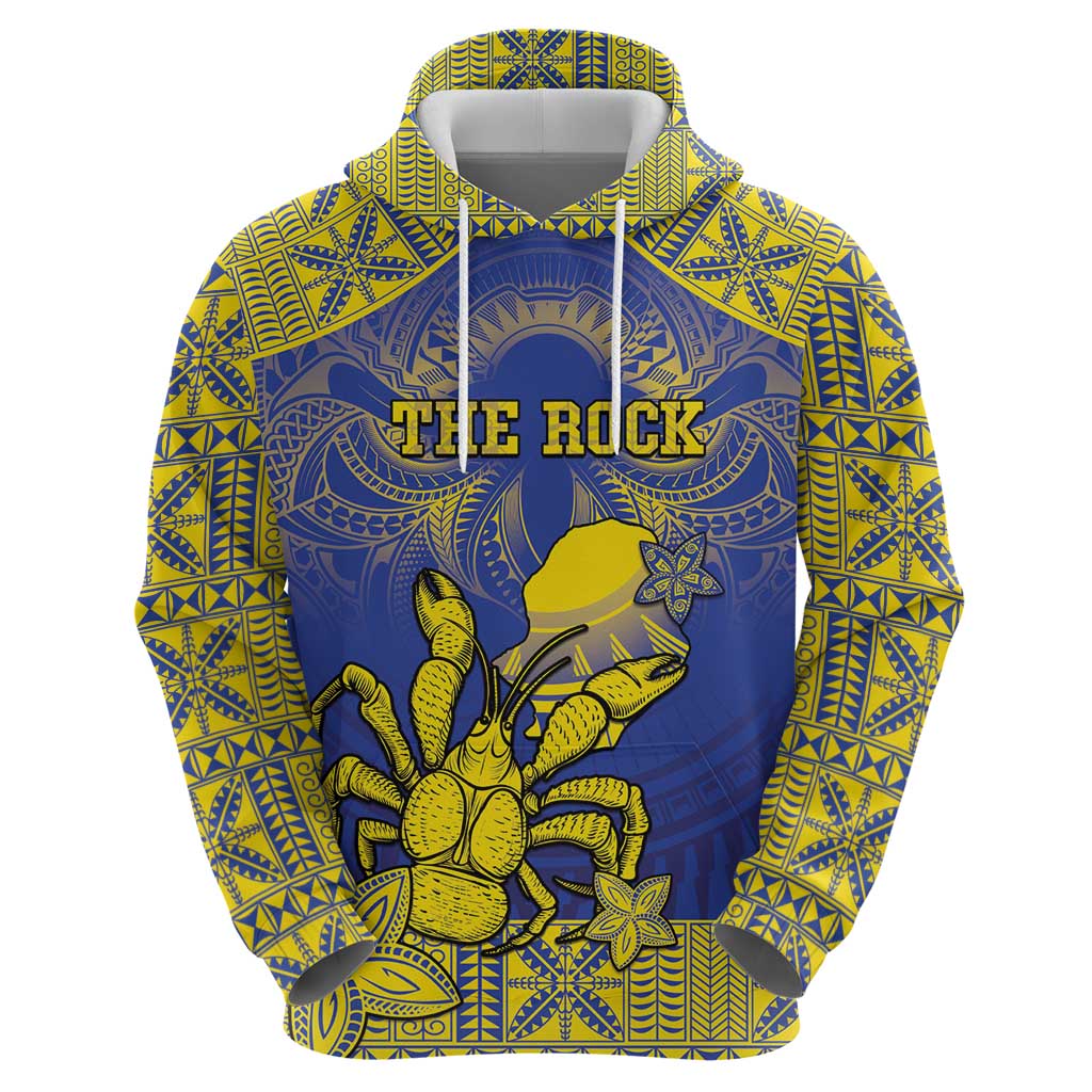 Personalised Niue The Rock Hoodie Niuean Crab Hiapo Pattern Blue Version LT05 - Polynesian Pride