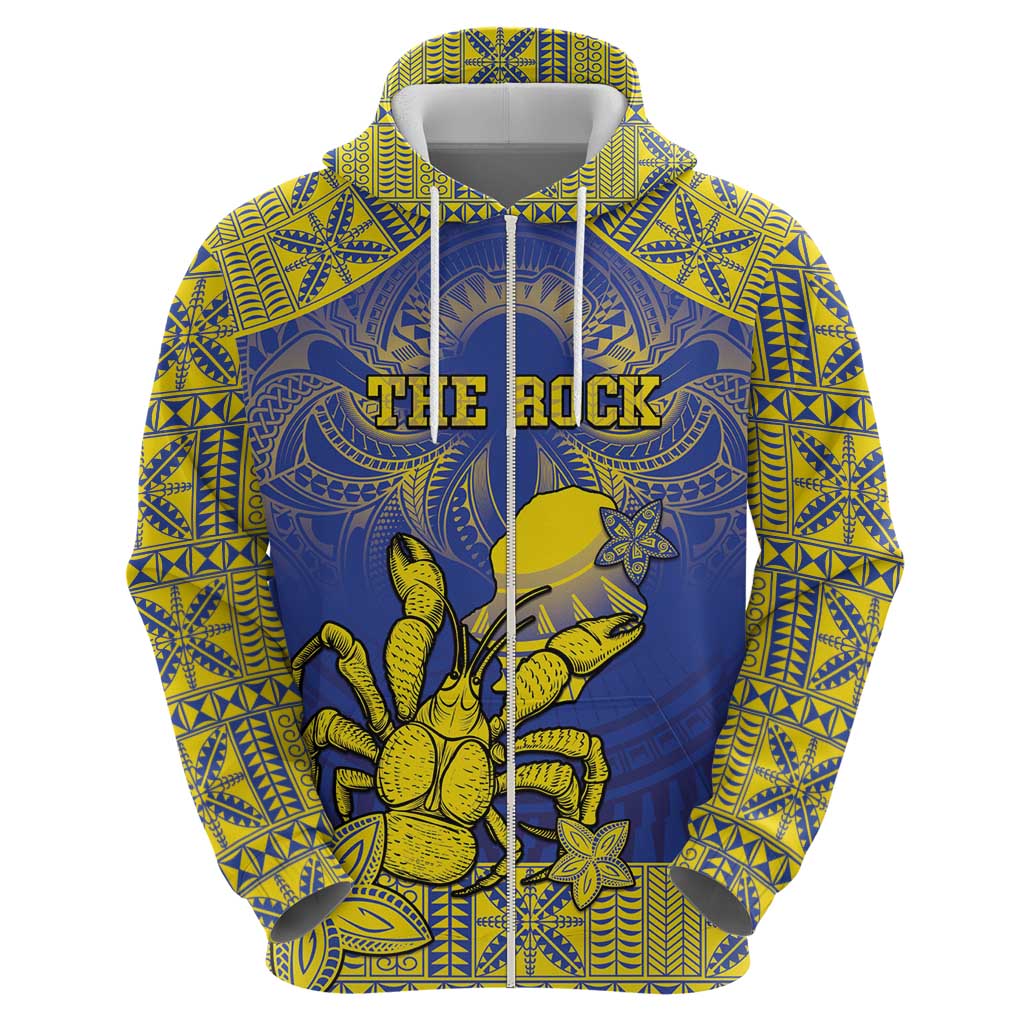 Personalised Niue The Rock Hoodie Niuean Crab Hiapo Pattern Blue Version LT05 - Polynesian Pride