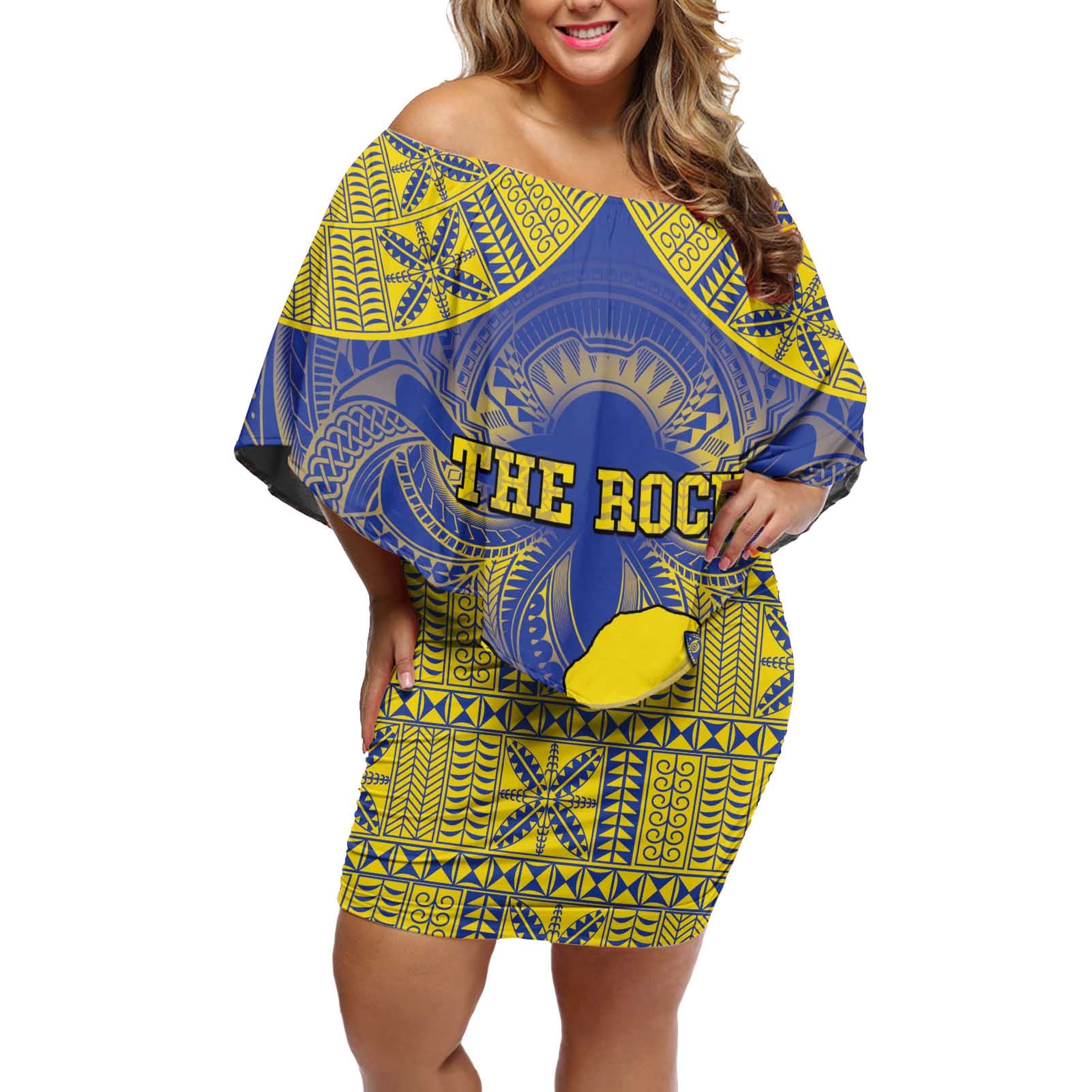 Personalised Niue The Rock Off Shoulder Short Dress Niuean Crab Hiapo Pattern Blue Version