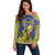 Personalised Niue The Rock Off Shoulder Sweater Niuean Crab Hiapo Pattern Blue Version