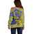 Personalised Niue The Rock Off Shoulder Sweater Niuean Crab Hiapo Pattern Blue Version