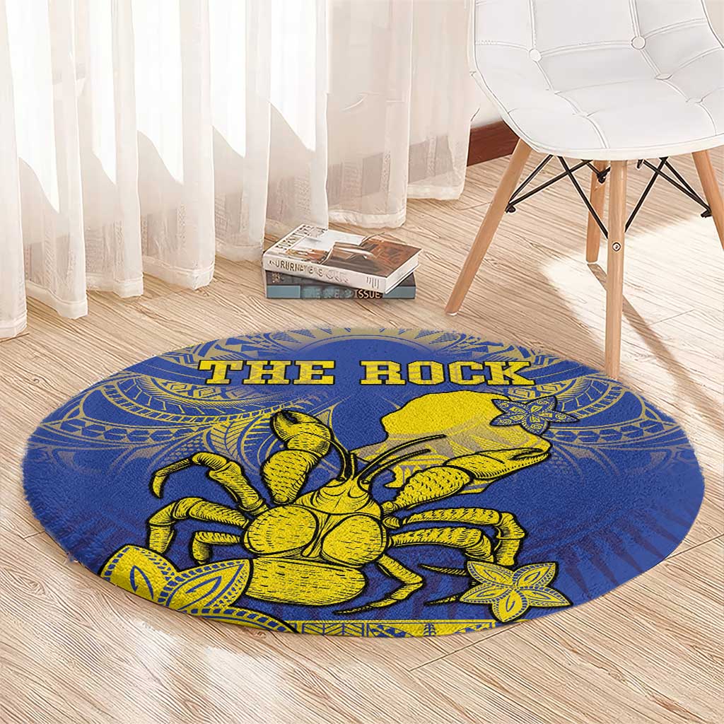Niue The Rock Round Carpet Niuean Crab Hiapo Pattern Blue Version