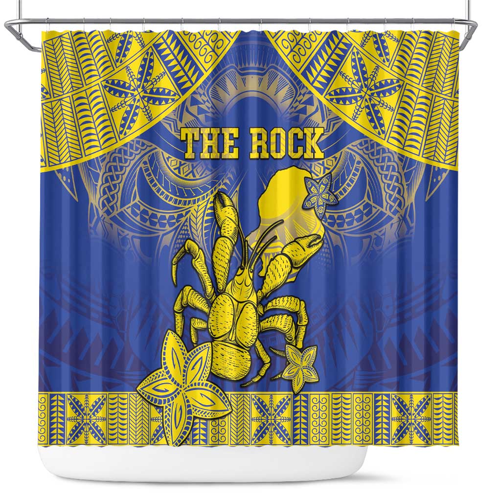 Niue The Rock Shower Curtain Niuean Crab Hiapo Pattern Blue Version