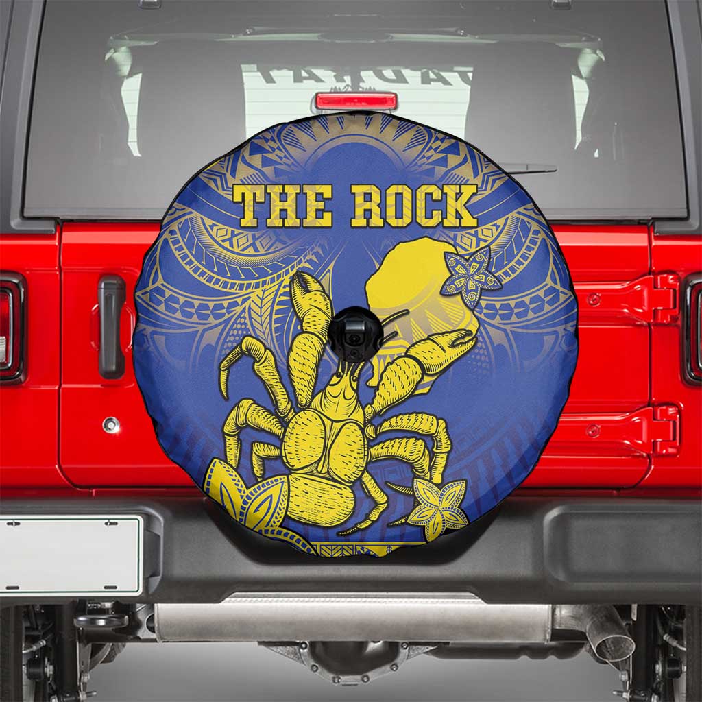 Niue The Rock Spare Tire Cover Niuean Crab Hiapo Pattern Blue Version LT05 - Polynesian Pride