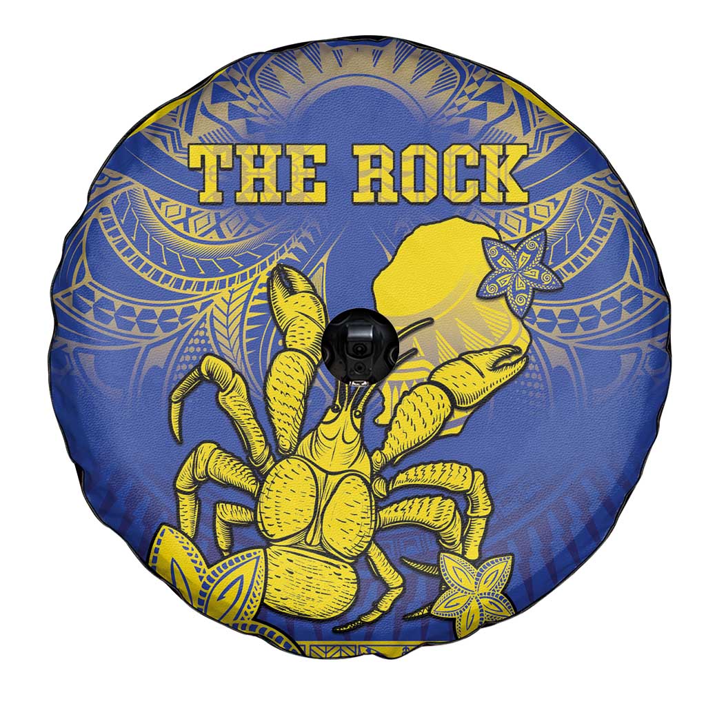 Niue The Rock Spare Tire Cover Niuean Crab Hiapo Pattern Blue Version LT05 - Polynesian Pride