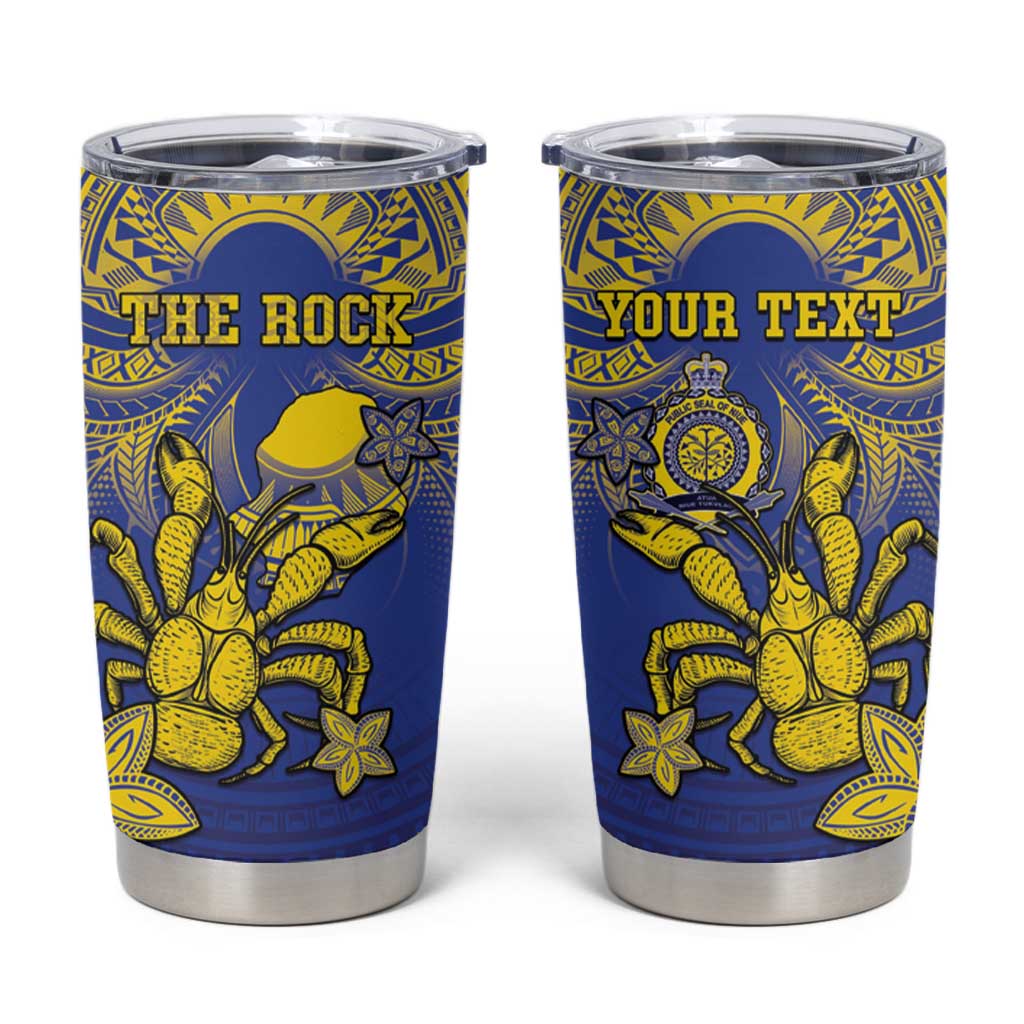 Personalised Niue The Rock Tumbler Cup Niuean Crab Hiapo Pattern Blue Version