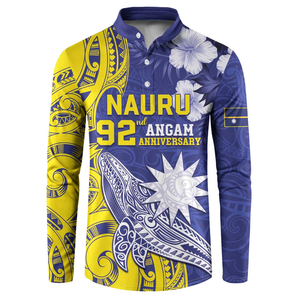 Personalised Nauru 92nd Anniversary Of Angam Button Sweatshirt Polynesian Whale Pattern