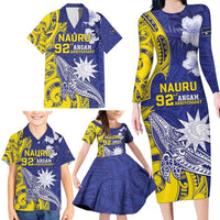 Personalised Nauru 92nd Anniversary Of Angam Family Matching Long Sleeve Bodycon Dress and Hawaiian Shirt Polynesian Whale Pattern