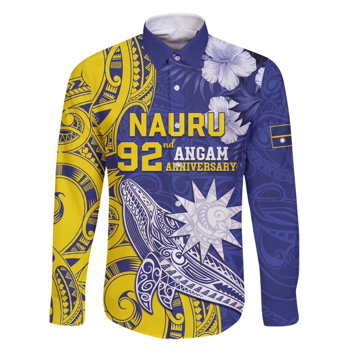 Personalised Nauru 92nd Anniversary Of Angam Family Matching Off Shoulder Short Dress and Hawaiian Shirt Polynesian Whale Pattern