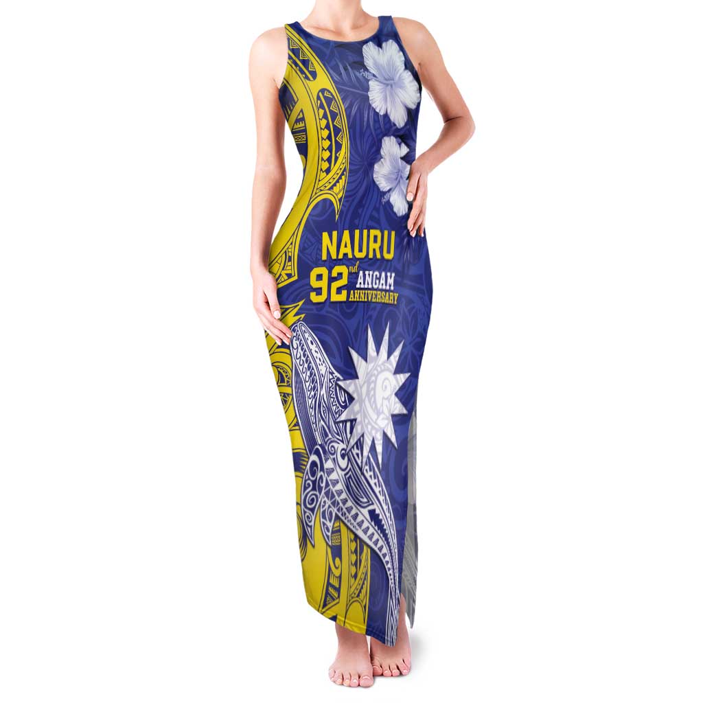 Personalised Nauru 92nd Anniversary Of Angam Family Matching Tank Maxi Dress and Hawaiian Shirt Polynesian Whale Pattern